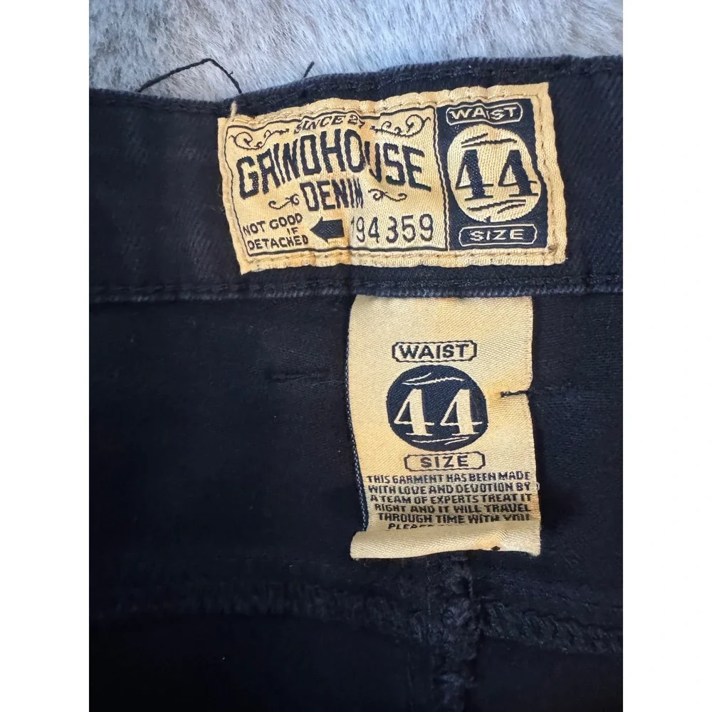 Grindhouse Denim Mens Black Graphic Patch Punk Streetwear Jeans Size 44x30-0592